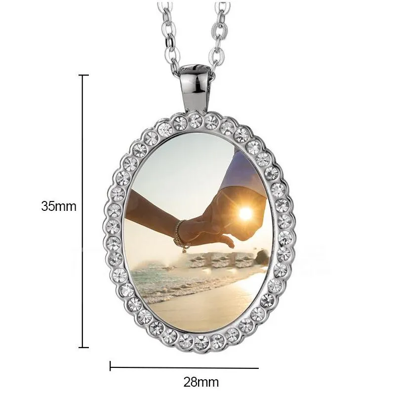 rhinestone bezel necklace pendant favor sublimation blank oval necklaces snake bone chain jewelry charm bracelet crafts making