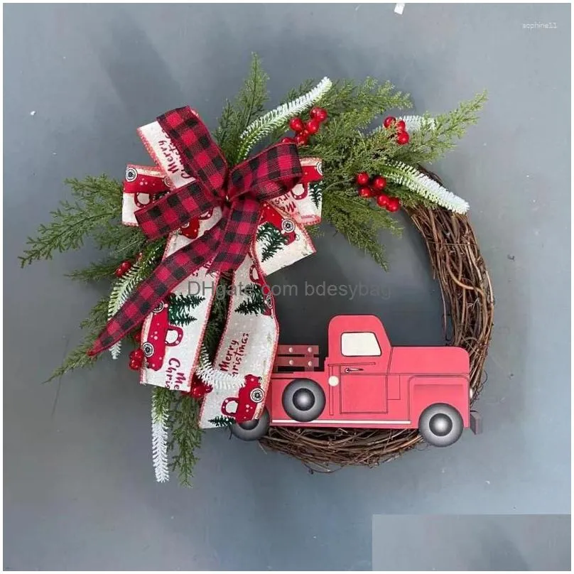 decorative flowers qwe123 red truck garlands hanging ornaments door christmas wreath holiday party garland bows natal year 2023