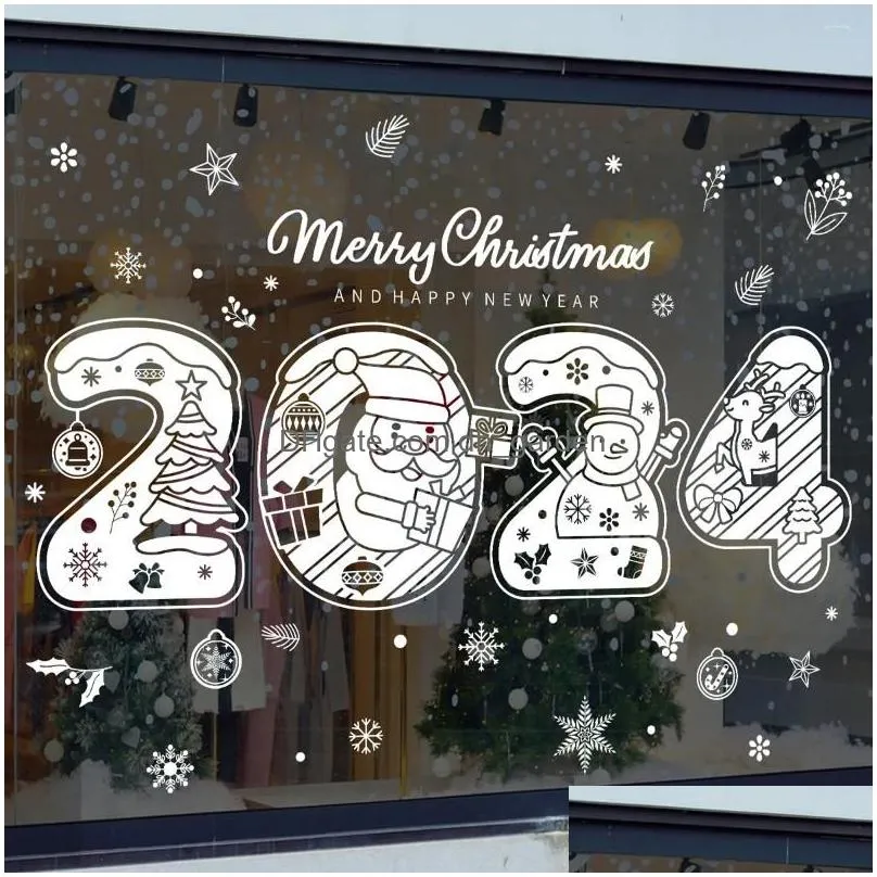 party decoration 2024 merry christmas window stickers santa claus snowflake elk xmas tree sticker decorations for home happy year