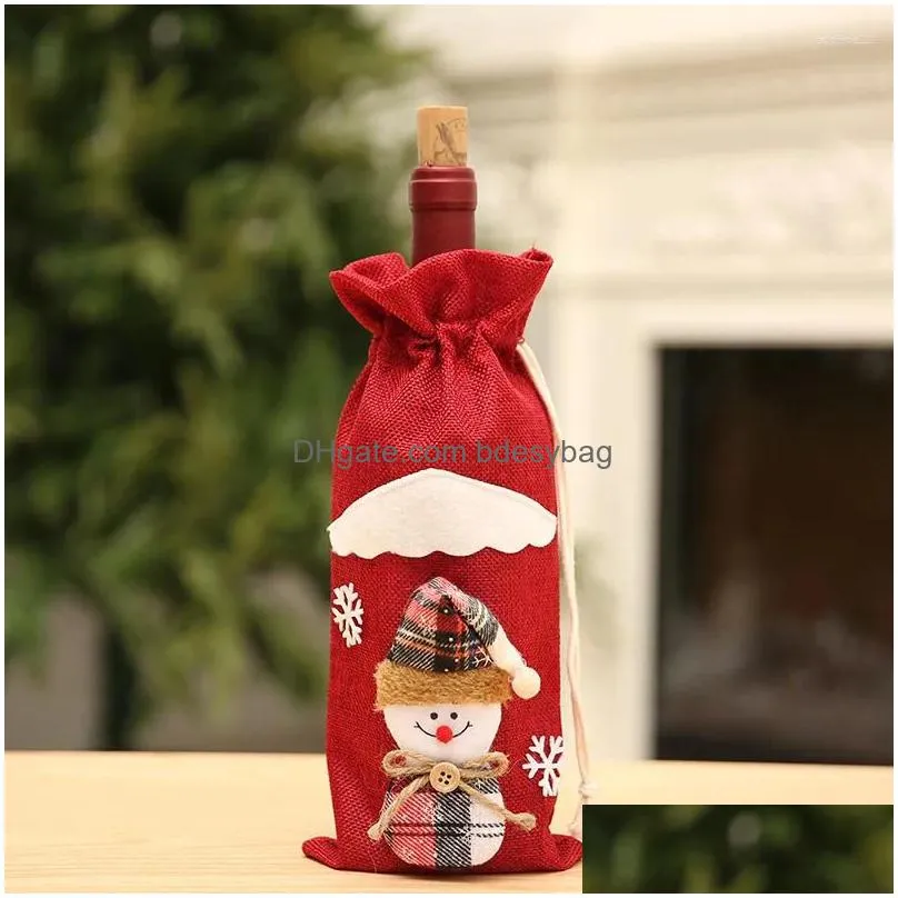 christmas decorations linen santa claus snowman gift bag merry table for home xmas ornaments navidad wine bottle cover