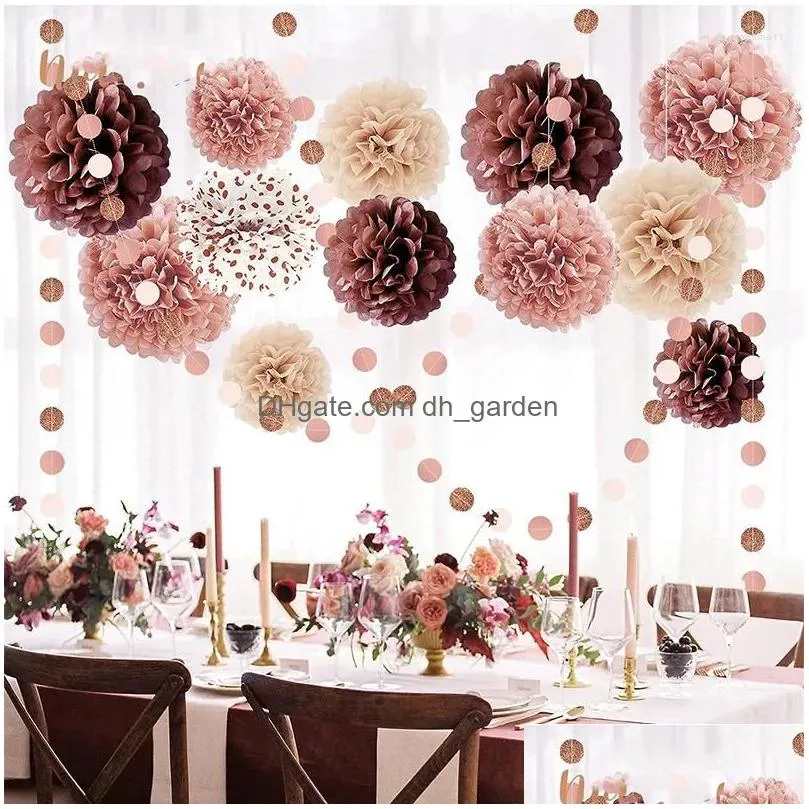 party decoration rose pink burgundy wedding decorations paper pom poms dots garlands hanging backdrop for sweet 16 18 birthday decor
