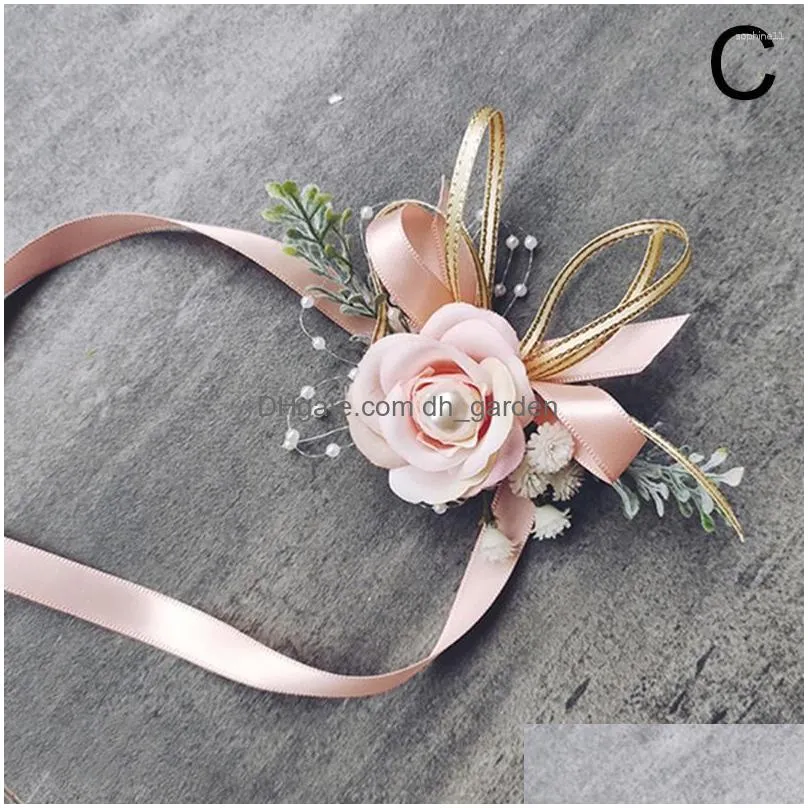 decorative flowers artificial rose flower wrist corsage wedding bracelet bridesmaid silk sisters hand boutonniere