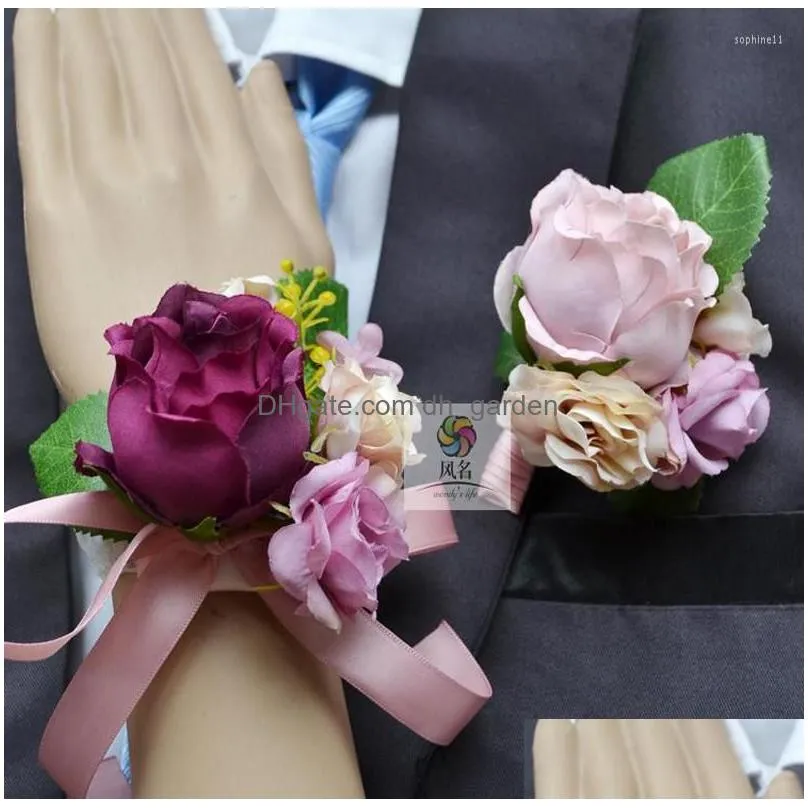 decorative flowers 1 piece wedding groom boutonniere or bridal hand wrist flower artificial floral supplies party prom accessories