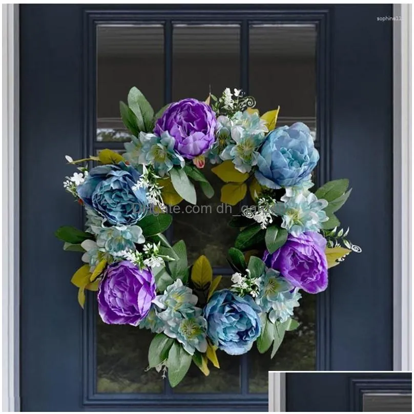 decorative flowers artificial summer wreaths with blue for farmhouse home wedding