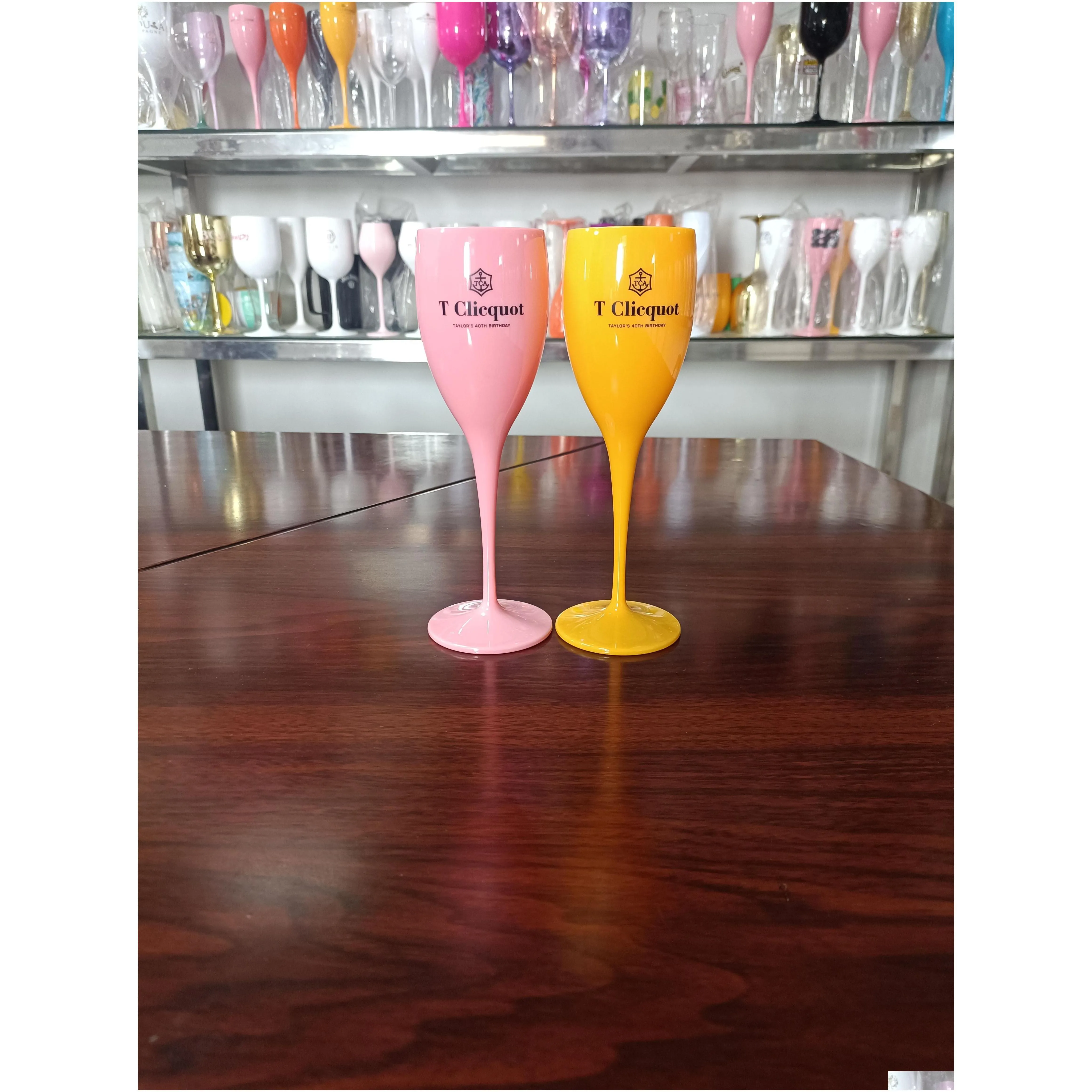 wine glasses acrylic unbreakable champagnes veuve pink orange champagne flutes wholesale party wedding decoration factory direct