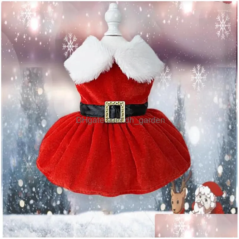 dog apparel christmas clothes dress coat red skirt costume pet cat warm bow