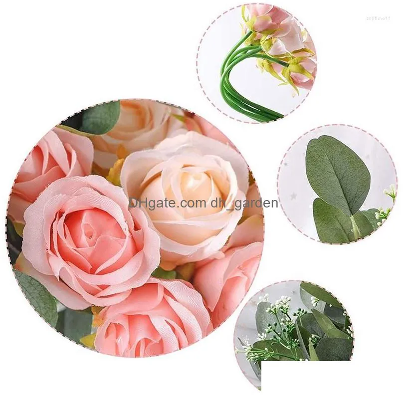 decorative flowers 34pcs artificial rose silk eucalyptus leaves stems for home/wedding/party decor