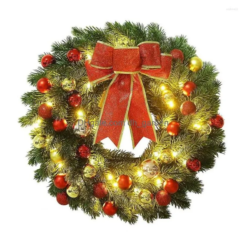 decorative flowers 30/40cm christmas wreath led year door with pine cones berry spruce red ribbon bow garland hanging ornaments decor