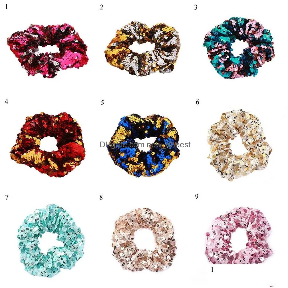 Pony Tails Holder Fashion Sequin Women Scrunchie Glitter Ties Girls Hair Ponytail Holders Rope Elastic Bands For Accessories Drop Deli Dhjif