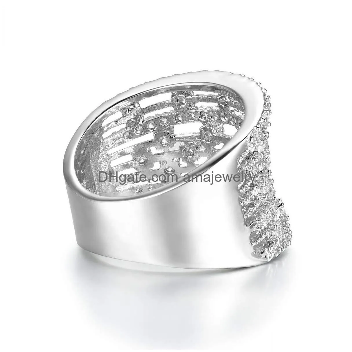 Band Rings Jewelry Rhodium Plated Cubic Zirconia Eternity Cocktail Ring amKCb