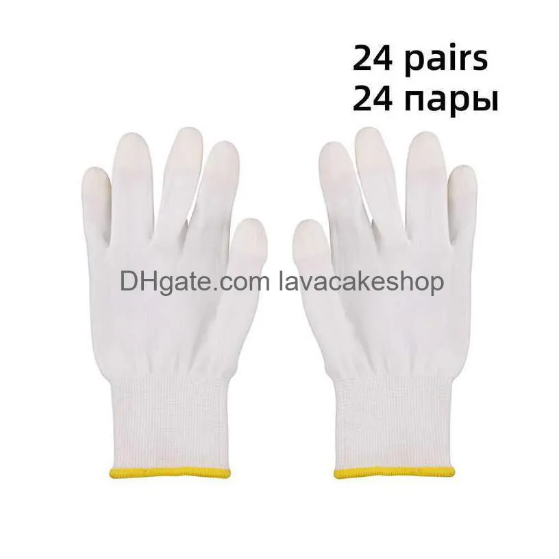wholesale safety work gloves industrial protective white fingertips pu flexibilty constrution repair garden 3/6/12/24 pairs