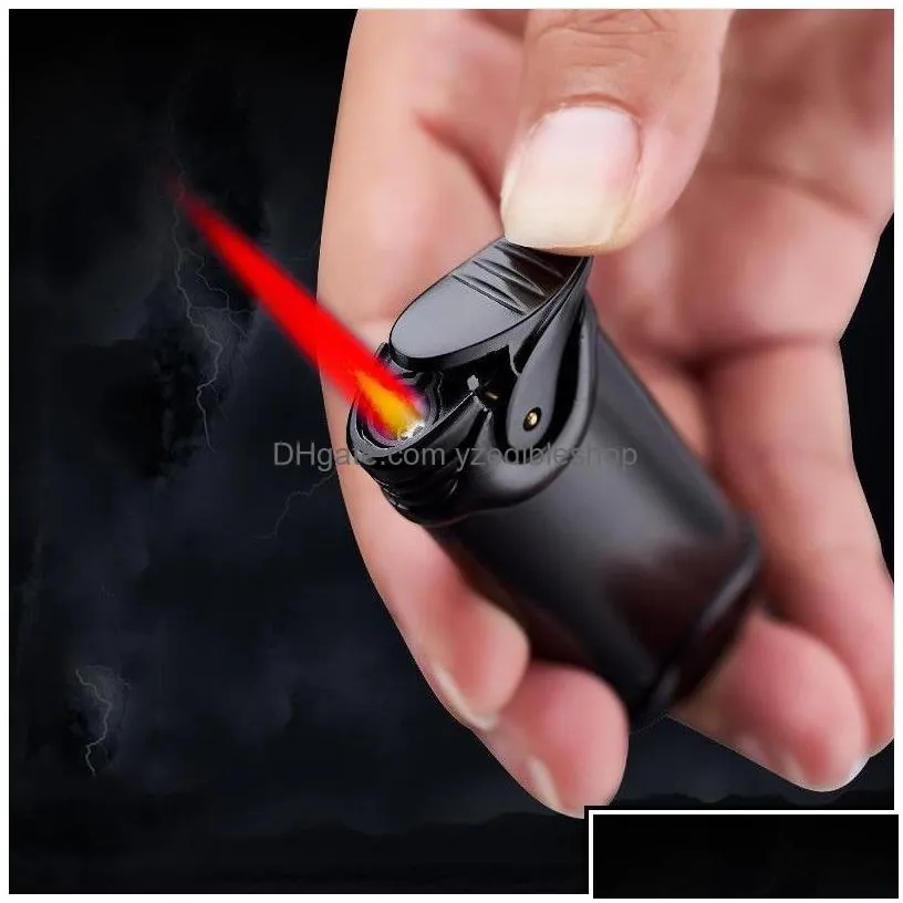 Lighters Lighters Metal Turbo  Lighter Windproof Refillable Butane Gas Cigar Cigarette Red Flame Men Gift Torch Drop Delivery Home Dhfjs