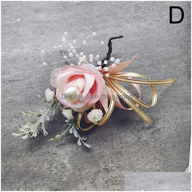 decorative flowers artificial rose flower wrist corsage wedding bracelet bridesmaid silk sisters hand boutonniere