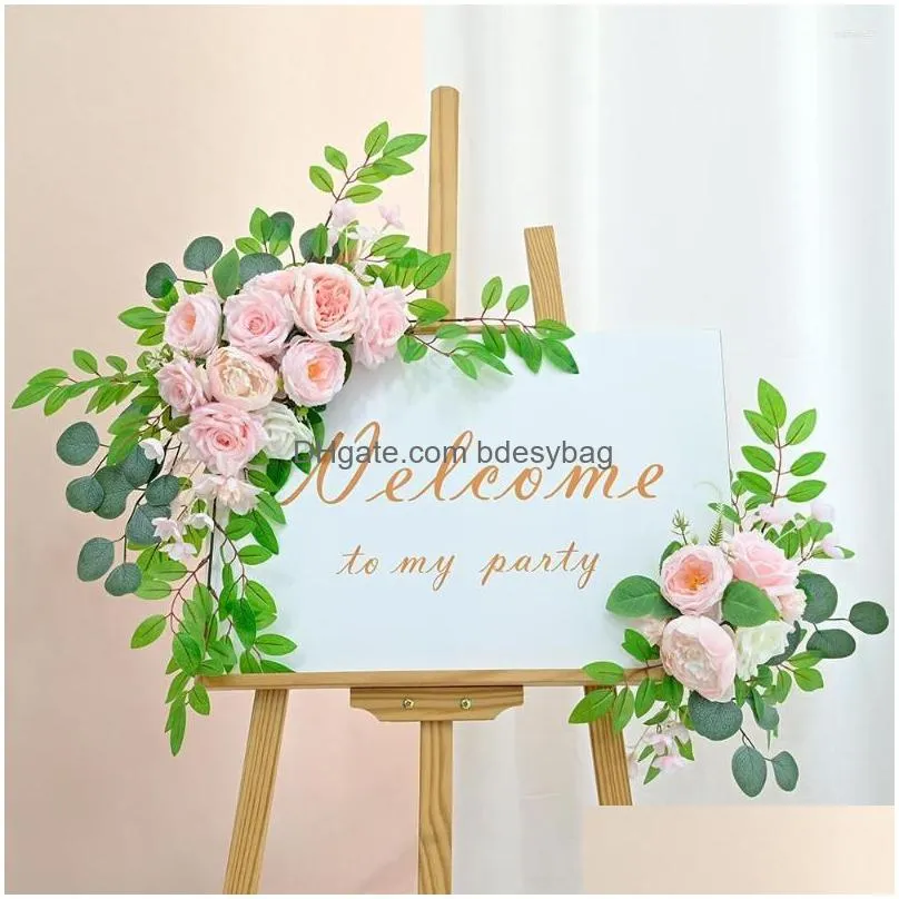 decorative flowers country wedding welcome sign flower swag artificial rose floral garland for forest arch background decors