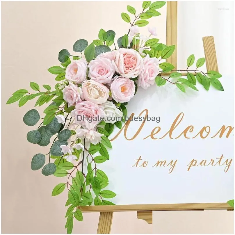 decorative flowers country wedding welcome sign flower swag artificial rose floral garland for forest arch background decors