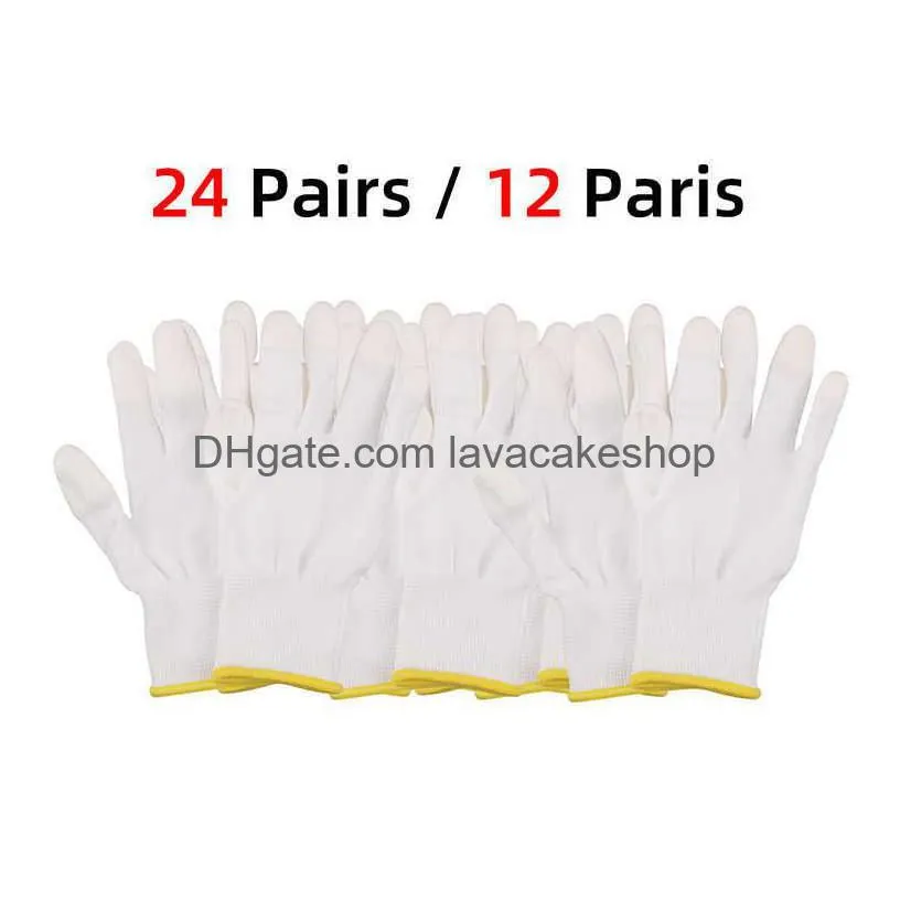 wholesale safety work gloves industrial protective white fingertips pu flexibilty constrution repair garden 3/6/12/24 pairs