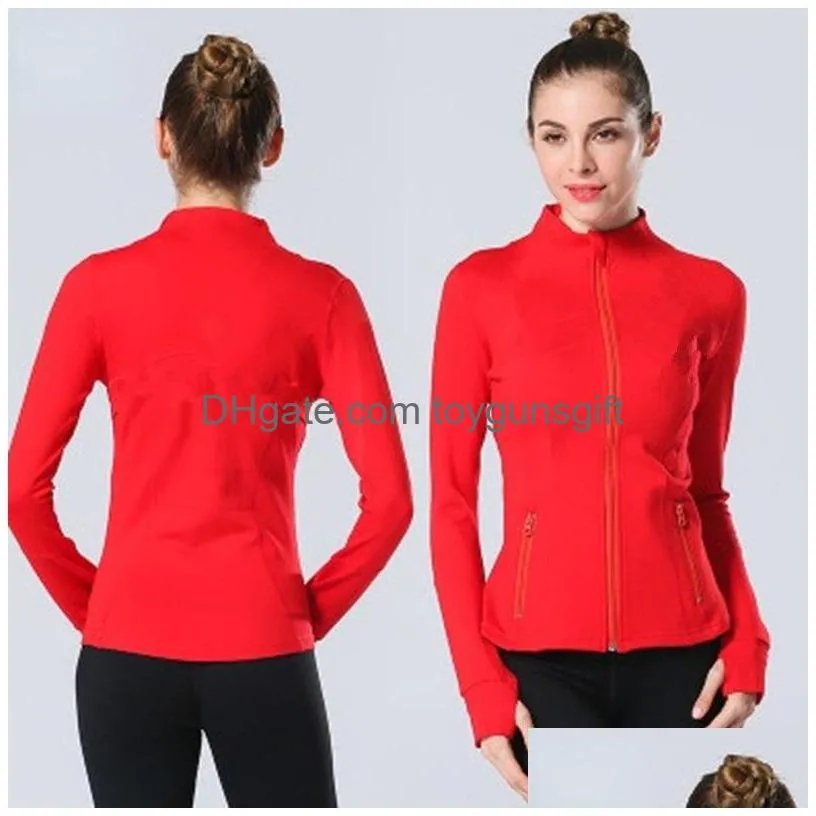 Womens Yoga Jacket Fashion Spring And Autumn Tight-Fitting Thin Sportswear Training Running Gym Solid Color Cardigan Jackets Drop Deli Dhr5J