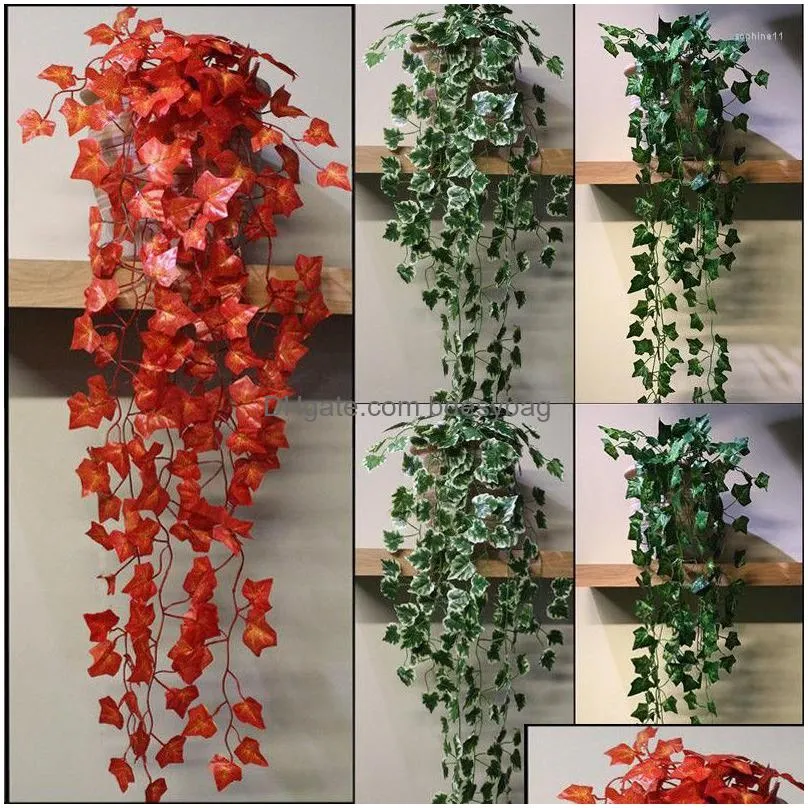decorative flowers artificial plants red green vine branches wall hanging plastic rattan home wedding party decoration