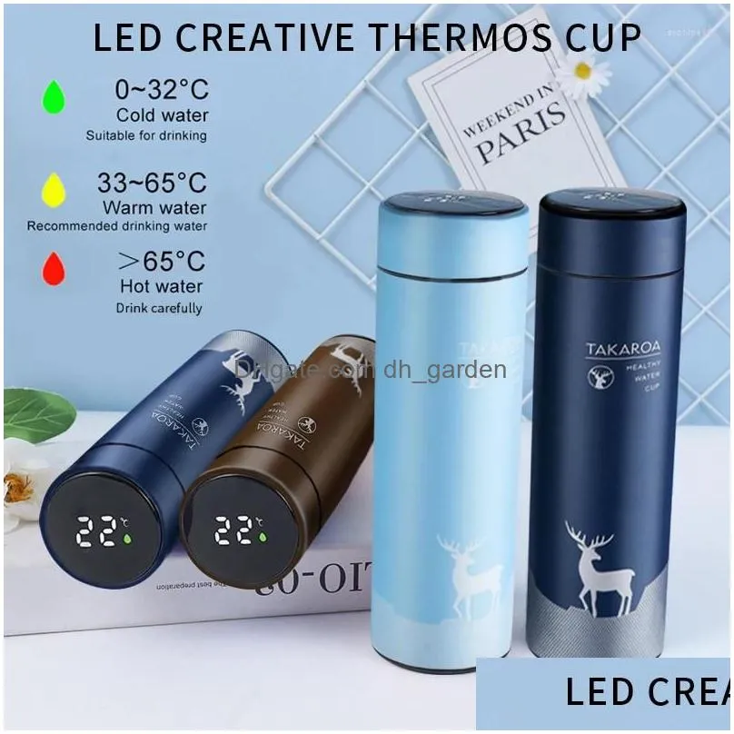 water bottles 500ml smart insulation cup bottle led digital temperature display stainless steel thermal mugs intelligent cups