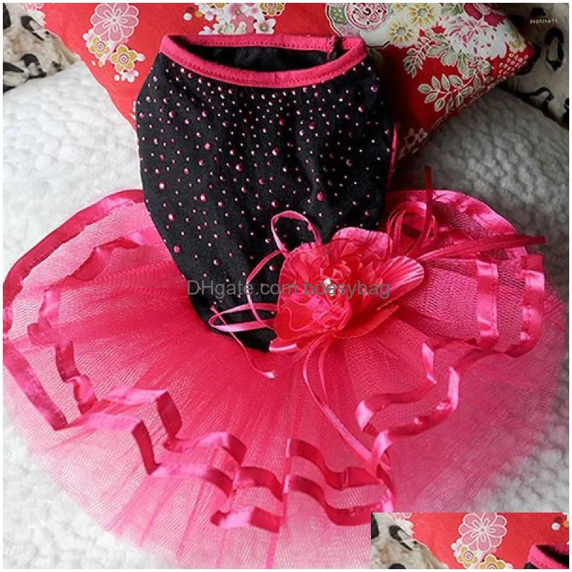 dog apparel pet rose flower gauze dress skirt puppy cat princess clothes sequins small lace vertical striped summer