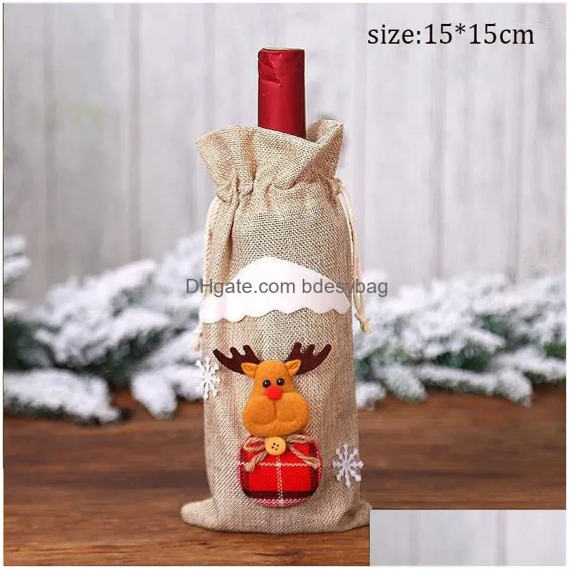 christmas decorations linen santa claus snowman gift bag merry table for home xmas ornaments navidad wine bottle cover