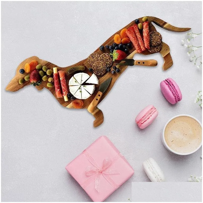 Decorative Plates Decorative Plates Creative Wood Dachshund Dog Dinner Plate Sau Wooden Tray Table Decoration Funny Party Gift 230713 Dhcq7
