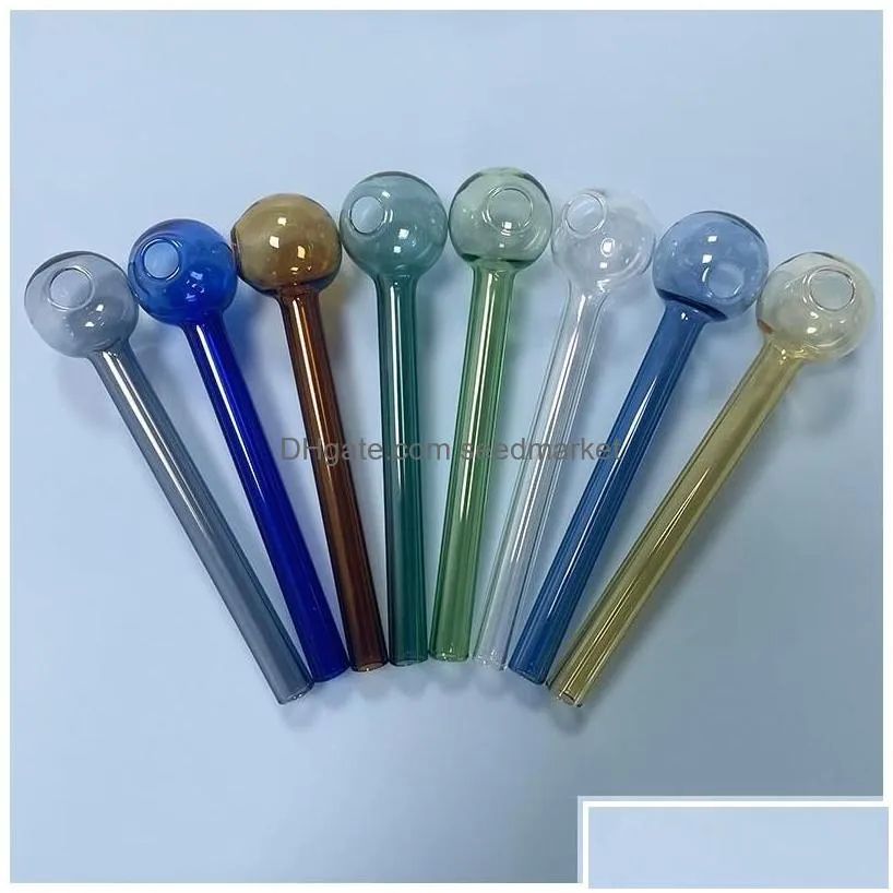 Smoking Pipes Smoking Pipes 10Cm Length Glass Oil Burner Pipe Mini Bubbler Bowl Wax Vaporizer 12 Colors For Option Pink Available Drop Dh10U