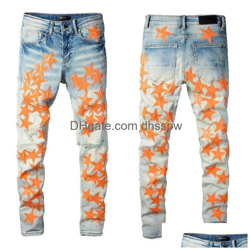 Designer Jeans Mens Denim Embroidery Pants Fashion Holes Trouser Us Size 28-40 Hip Hop Died Zipper Trousers For Male 2022 Top Drop Del Dhhct