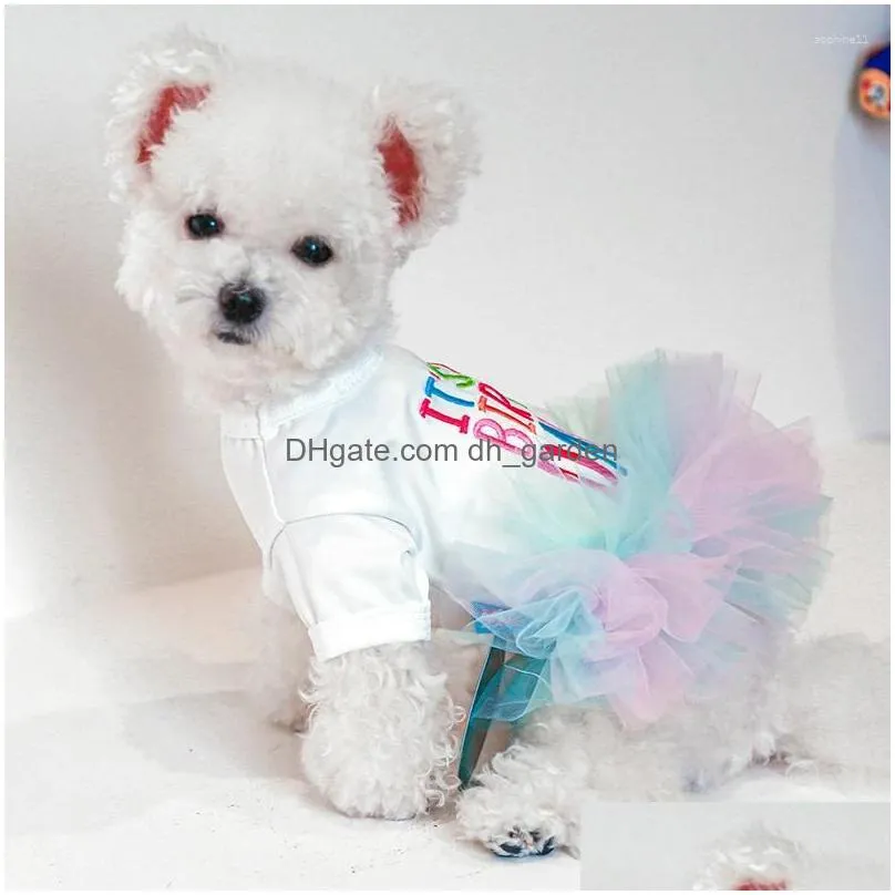dog apparel layered rainbow veil puppy summer clothes for small dogs birthday short sleeve pet dresses princess cat clothing