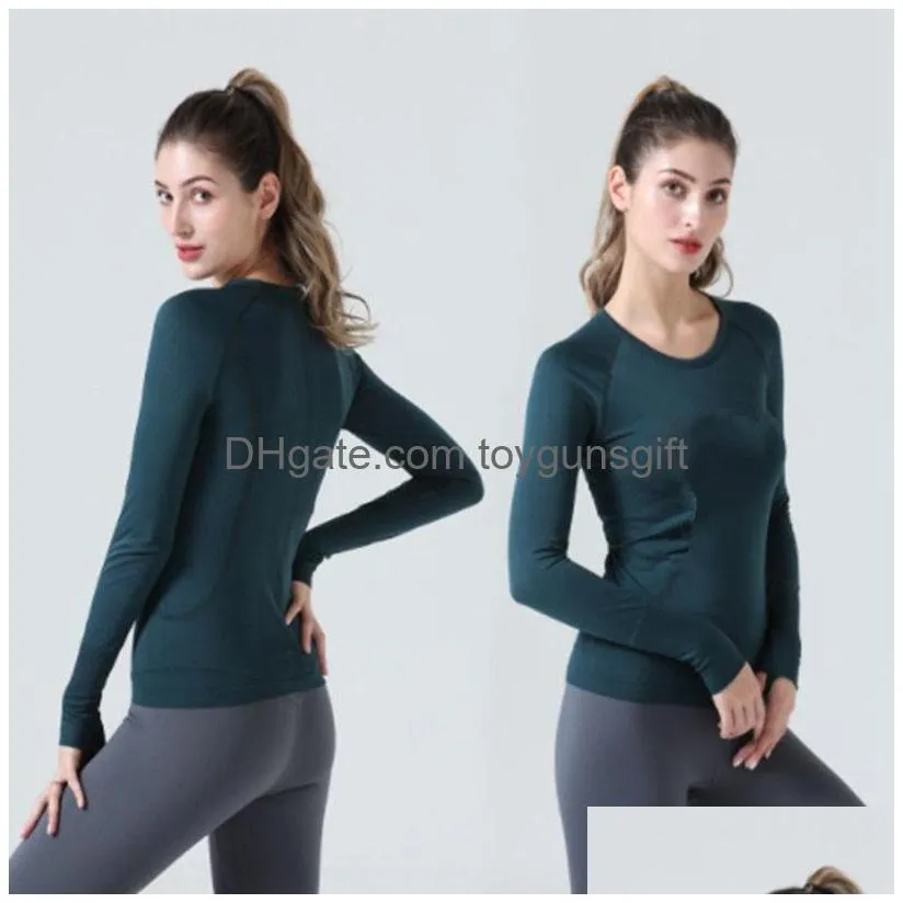 Women Yoga Long Sleeve Seamless Slim Fit T-Shirts Fitness Runningsports Crop Top Ladies Gym Blouses Sportswear Drop Delivery Dhvng