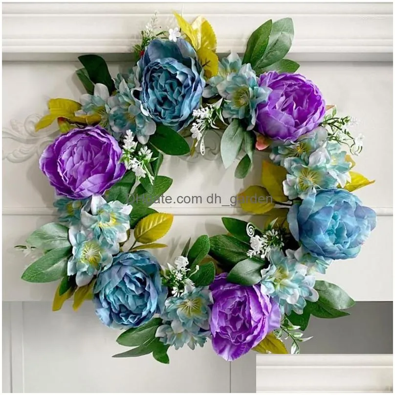 decorative flowers artificial summer wreaths with blue for farmhouse home wedding