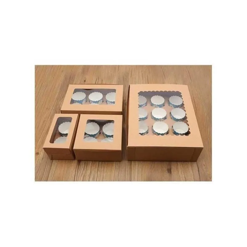 10pcs cupcake box with window white brown kraft paper boxes dessert mousse box 12 cup cake holders wholesalers customized y0712