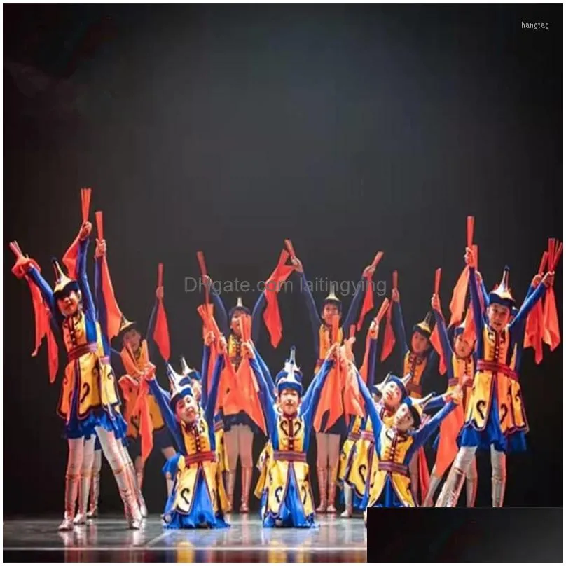 Dancewear Stage Wear Blue Chopsticks Dance Costume For Children Uni Mongolian National Clothes Performance Festival Celebration Drop D Dhqwv