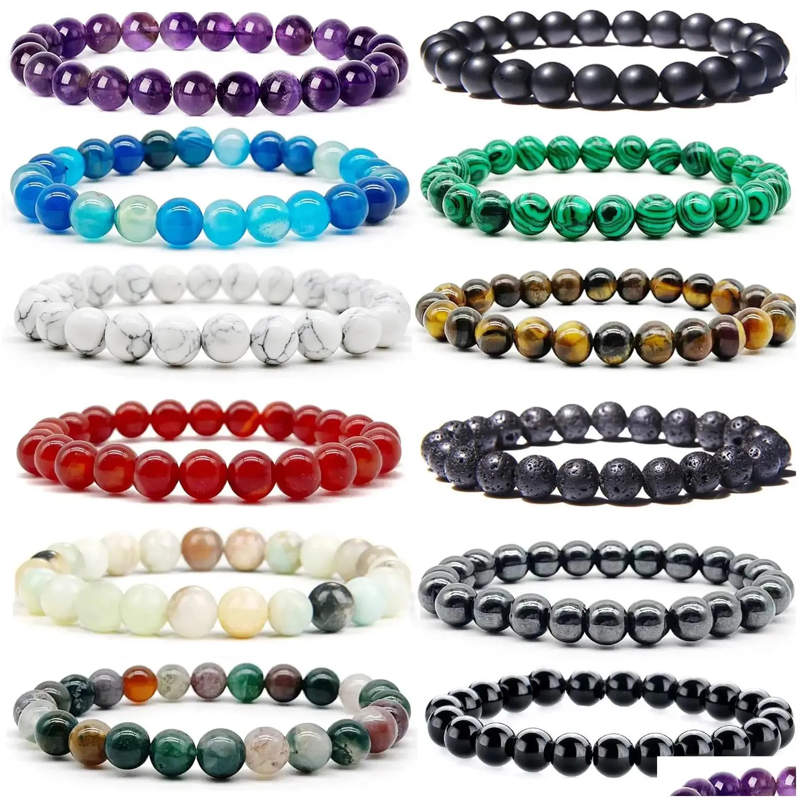 Beaded Strands 8Mm Gemstones Bracelets For Men Women Stone Healing Bead Semiprecious Stretch Round Crystal Unisex Drop Deli Amajewelry