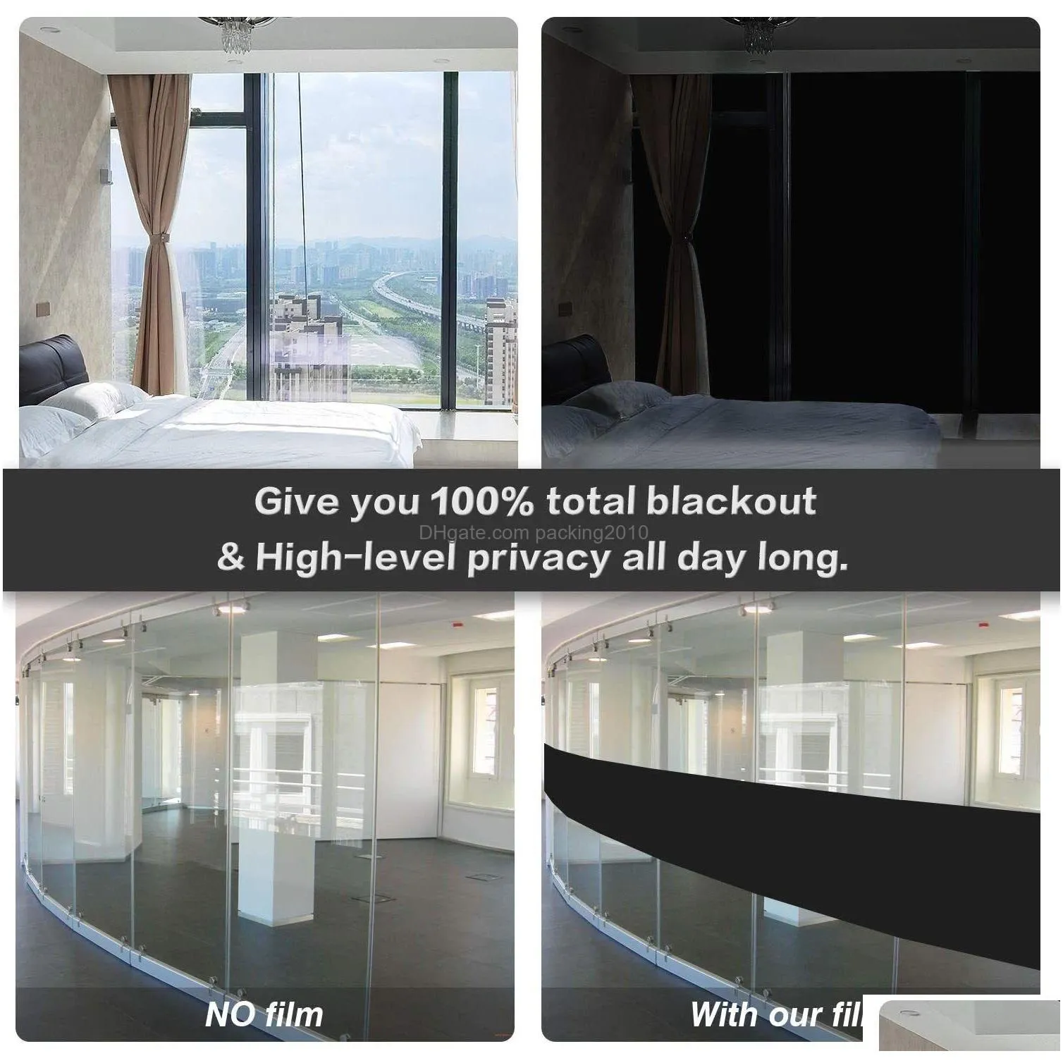 Window Stickers Window Stickers Removable 100% Light Blocking Darkest Film Static Total Blackout Glass Privacy Darkening Tint Black St Dhrlg