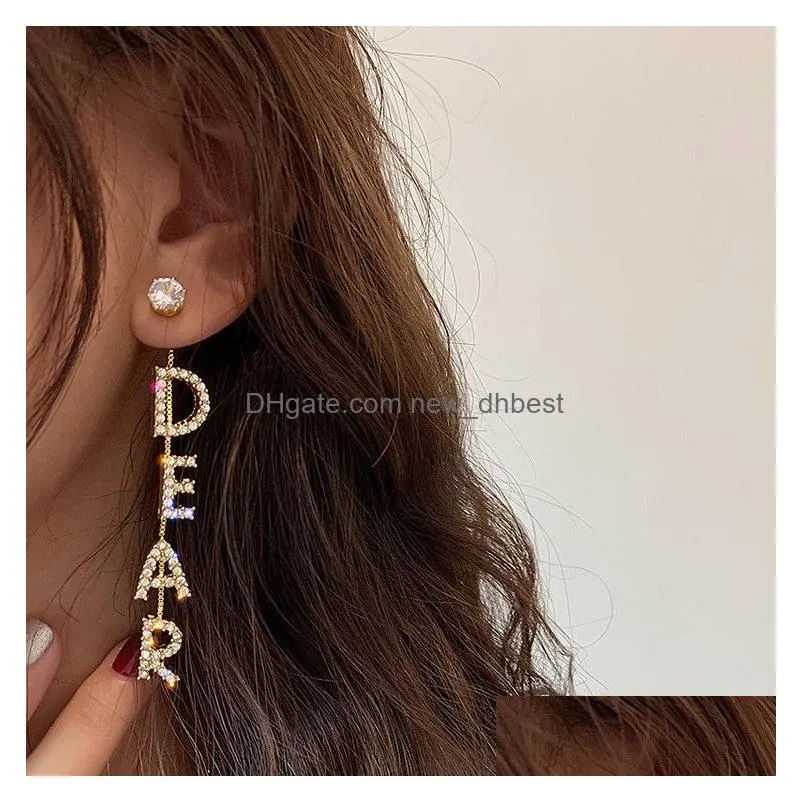 Ear Cuff Ornament Charm Earring Fl Diamond Letter Earrings Temperament Personality Female Pearl Accessories Drop Delivery Jewelry Earr Dhwg6