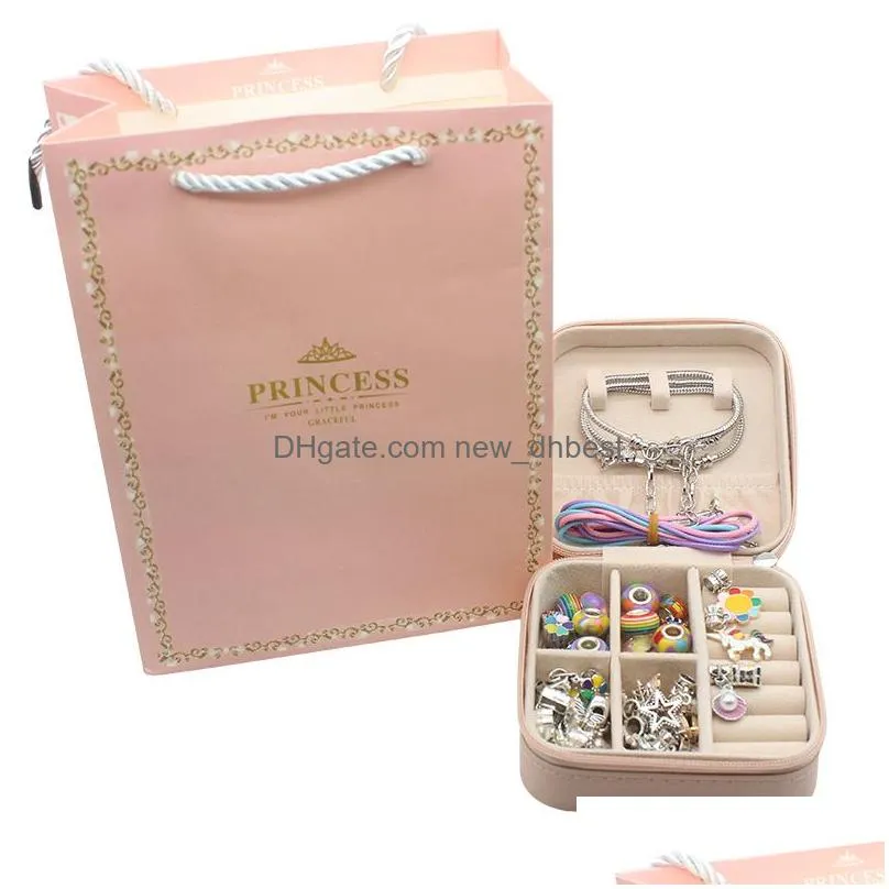 Other Bracelets Charm Bracelets Children Bracelet Making Kit Supplies Beads Creative Diy Handmade Crystal Jewelry Kid Pink Gift Box Se Dh7Si