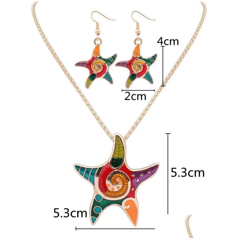 Earrings & Necklace Fashion 2Pcs/Set Jewelry Sets Earrings Necklace Bohemian Alloy Enamel Elephant Wing  Sea Horse Starfish Ani Dhqqc