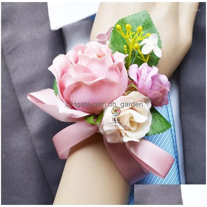 decorative flowers 1 piece wedding groom boutonniere or bridal hand wrist flower artificial floral supplies party prom accessories