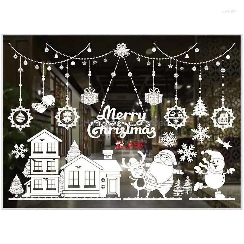 party decoration christmas window paste color tree santa claus gift pattern sticker white snowflake wall year