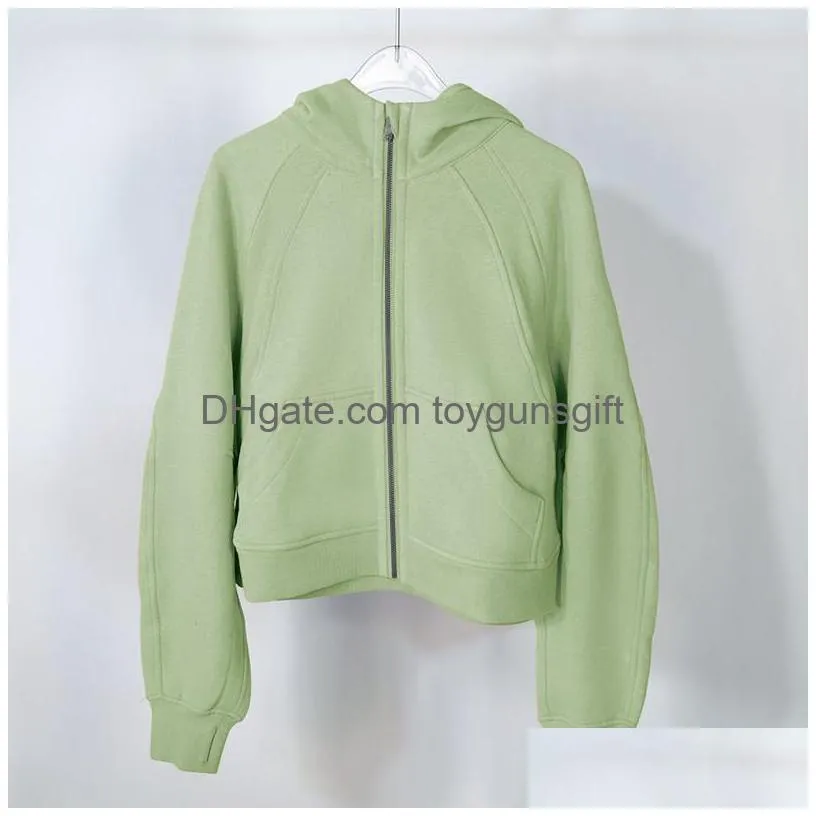 Womens Yoga Hoodie Oversized Fl-Zip Waist Length Jackets Sweatshirts Soft Thumbholes Leisure Coat Drop Delivery Dhsgd