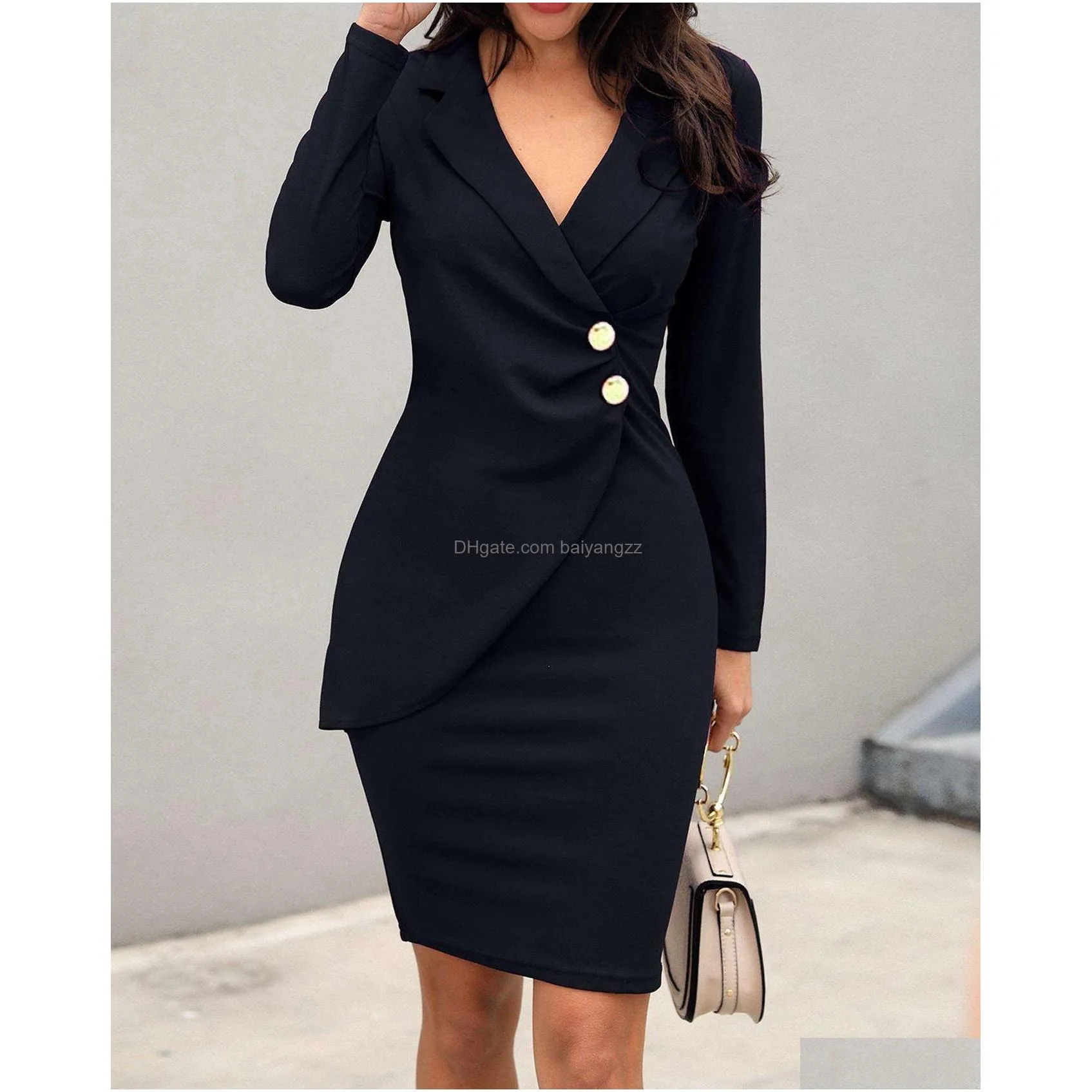 Basic & Casual Dresses Autumn Slim Fitting Buttocks Button Up Professional Dresses Womens Clothes Drop Delivery Apparel Women`S Clothi Dhoik