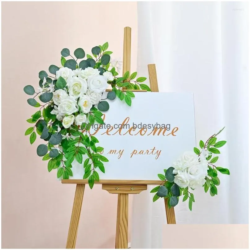 decorative flowers country wedding welcome sign flower swag artificial rose floral garland for forest arch background decors