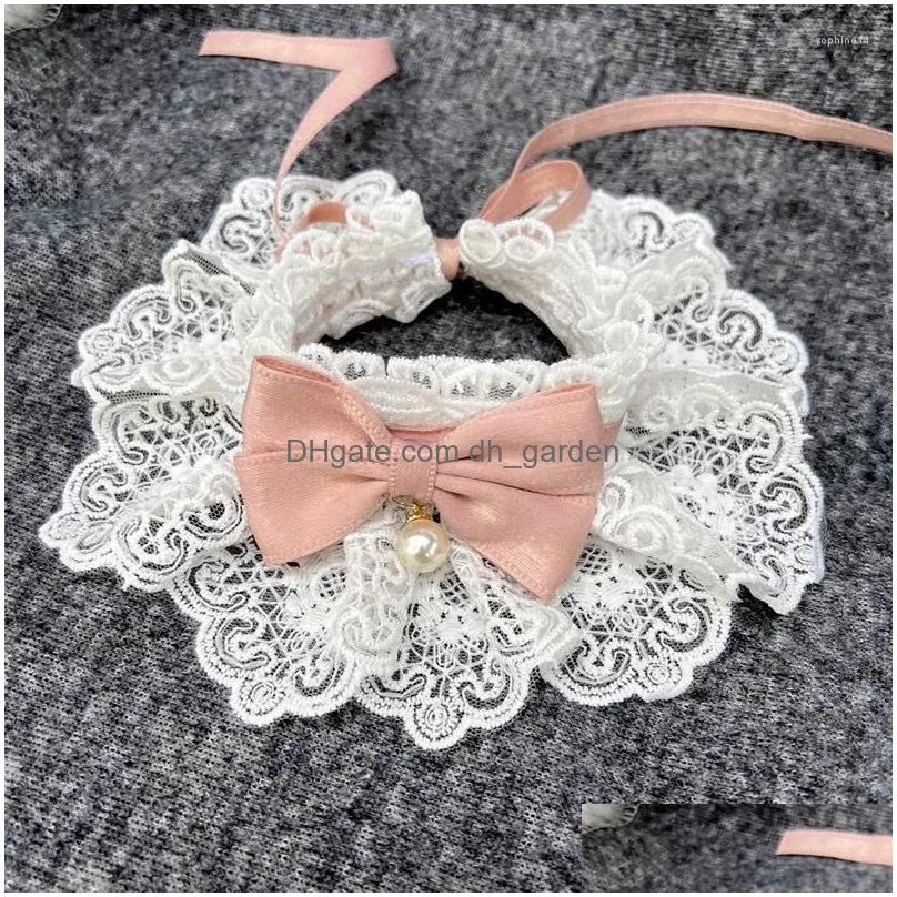 dog apparel lace bowknot pearl collar cat neckerchief pet cats kitten puppy string bib necklace necktie neck strap scarf accessories