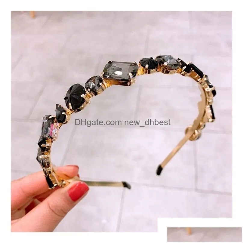 Headbands Exquisite Baroque Fl Colorf Crystal Headband For Woman Luxury Geometric Glass Drill Sponge Hair Hoop Party Headpieces Drop D Dhz4O