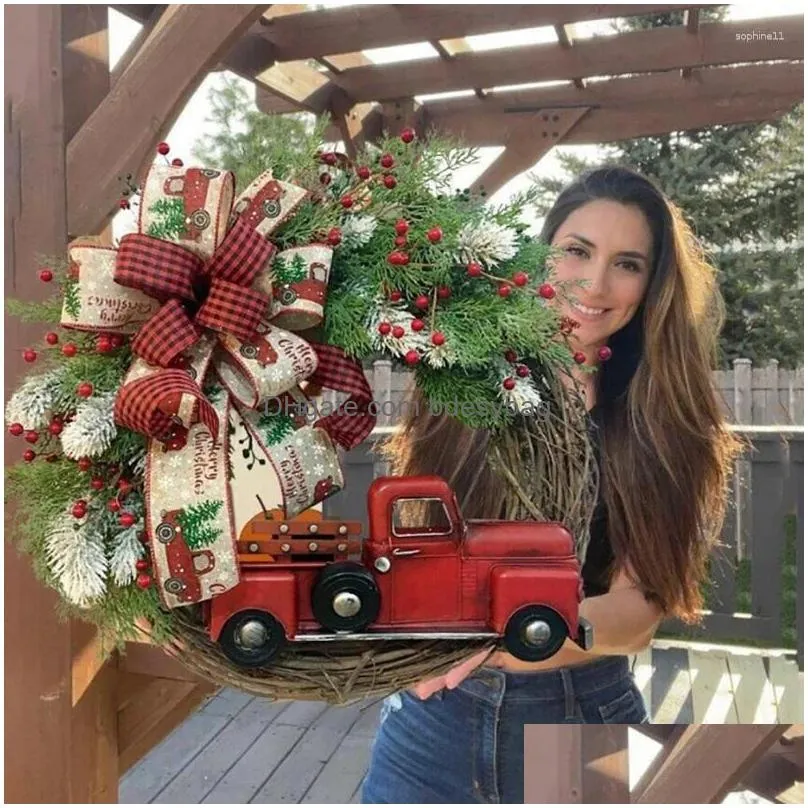 decorative flowers qwe123 red truck garlands hanging ornaments door christmas wreath holiday party garland bows natal year 2023