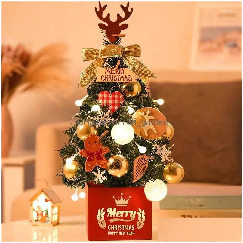 christmas decorations 30/45/60cm mini tree artificial fake plant desktop diy glow package home year 2023 party decoration