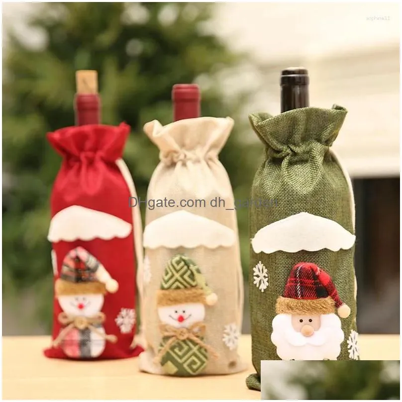christmas decorations linen santa claus snowman gift bag merry table for home xmas ornaments navidad wine bottle cover