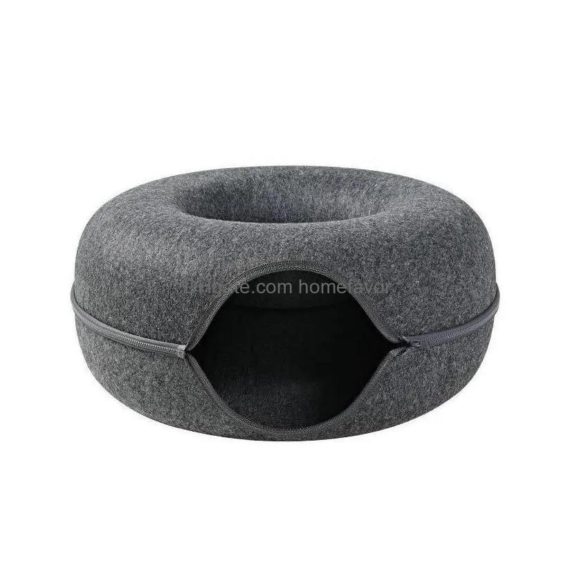 Cat Toys Cat Toys Donut Tunnel Bed Pets House Natural Felt Pet Cave Round Wool For Small Dogs Interactive Play Toycat Drop Delivery Ho Dhjsg