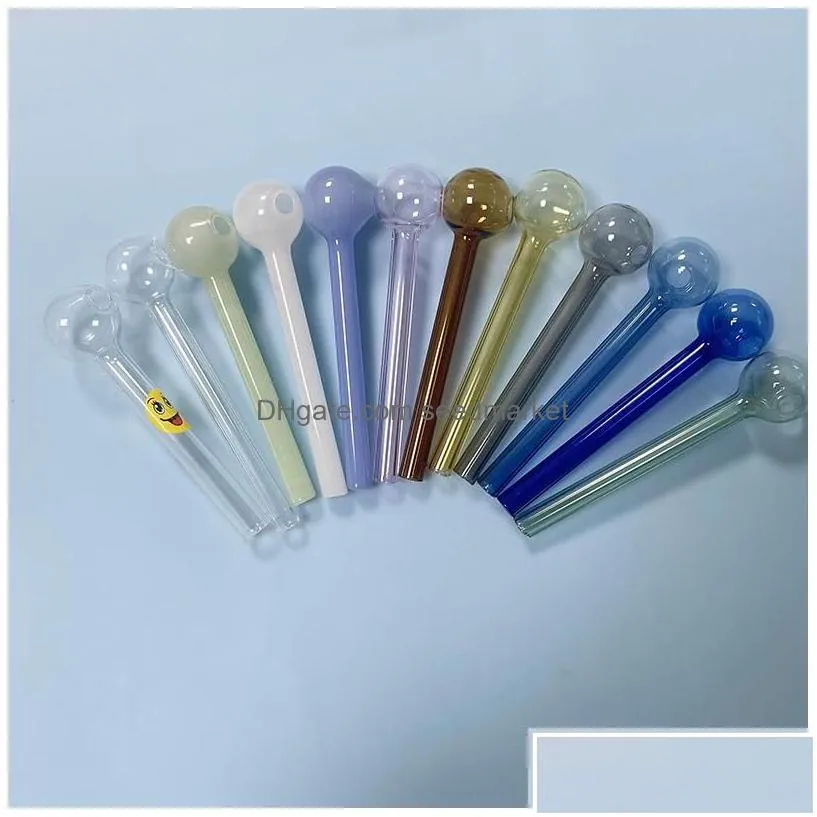 Smoking Pipes Smoking Pipes 10Cm Length Glass Oil Burner Pipe Mini Bubbler Bowl Wax Vaporizer 12 Colors For Option Pink Available Drop Dh10U